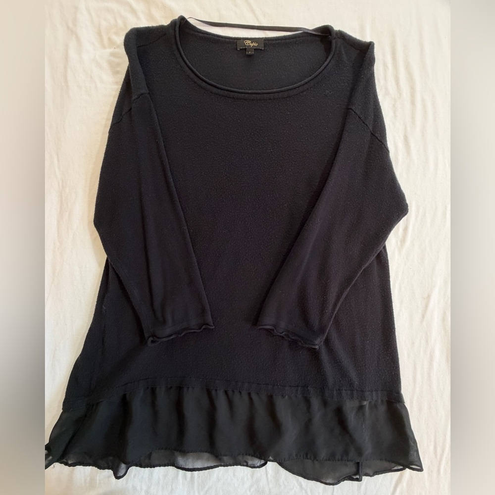 Cupio black top tunic size L sheer hem - Picture 3 of 10
